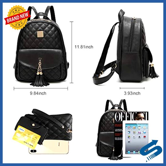 Vegan Leather Quilted Mini Backpack Set with Wristlet and Card Wallet main image 6